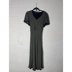 90s Y2K Betsey Johnson New York Midi Dress Peacock Print Flutter Sleeve size M